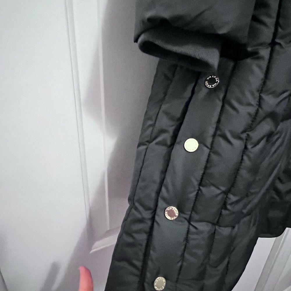 Via Spiga Grey Winter Coat with Faux Fur Trim Removable Hood | Size Medium - Picture 12 of 16